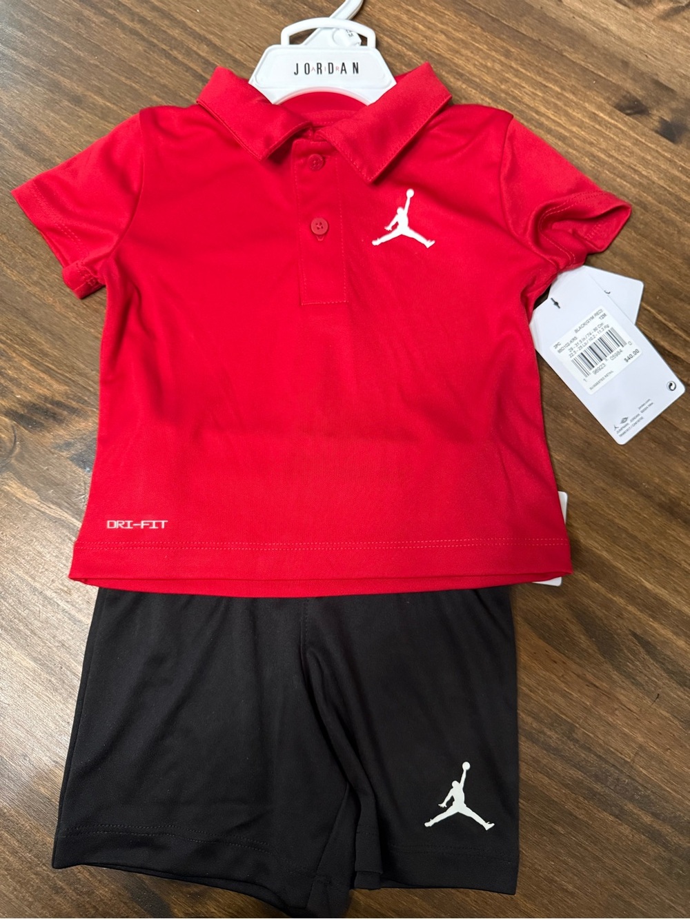 Jordan Red Polo & Black Shorts Kids Matching Set